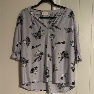 MELLODAY Gray and Purple Relaxed Ruffled Blouse